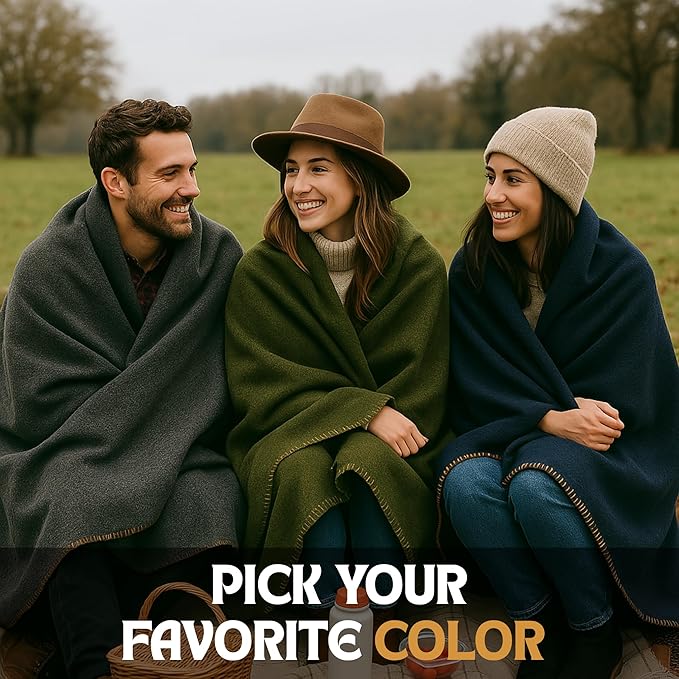 Wool Camping Blanket – 70% Wool Heavy-Duty Military Style Throw, Warm & Washable, Fire Retardant Cover for Emergency, Survival & Outdoor Use – Perfect for Camping, Car, Home & Hiking, Grey 66x90