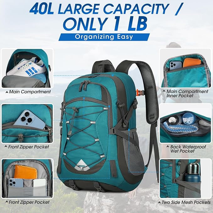 IGOLUMON Hiking Backpack 40L Packable Lightweight Camping Backpack Men Women Waterproof Hiking Daypack Outdoor Travel Daypack