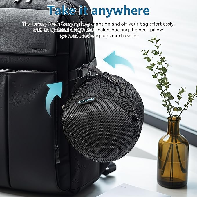 Orthopedic Neck Pillow Travel Neck Pillows for Airplanes, Memory Foam Kit, Updated Resting Material, Airplane Travel Set with 3D Contoured Eye Masks, Earplugs, and Luxury Mesh Bag (Blue)