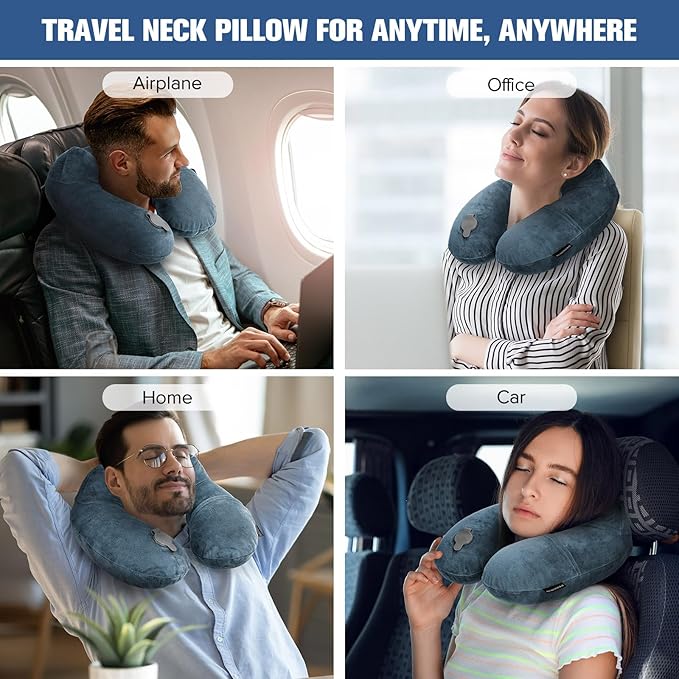Rewondah Inflatable Travel Pillow for Sleeping Airplane - Inflatable Neck Pillow for Traveling on Plane with Washable Cover, Blow up Neck Travel Pillow for Airplanes, Cars - Portable and Comfortable