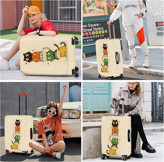 ANNA QUEEN Stacked Cute Cats Luggage Cover, Fun Cat Pile Design, Stretchable, Washable Travel Protector for 24-26 Inch Suitcases