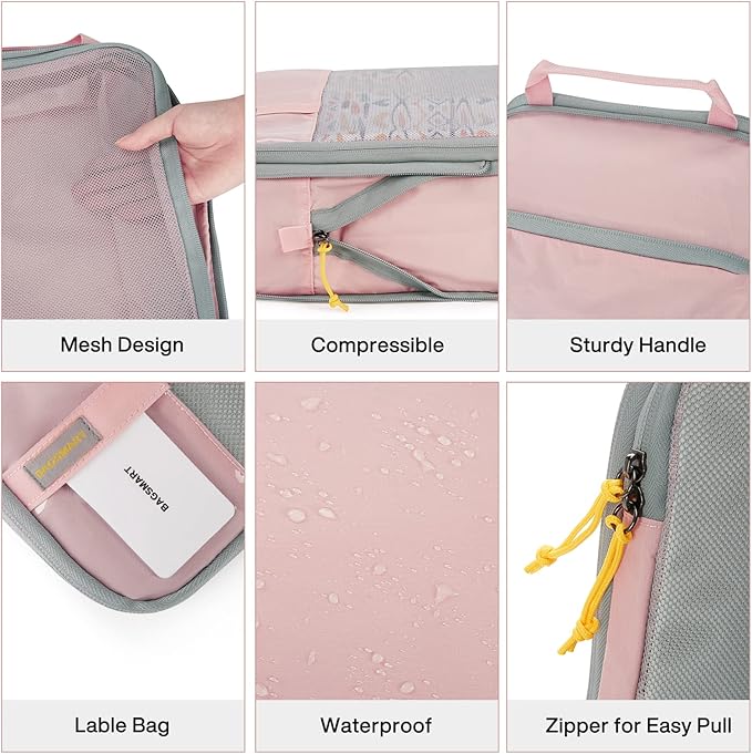BAGSMART 6 Set Compression Packing Cubes - Lightweight Travel Essentials, Durable Luggage Organizer