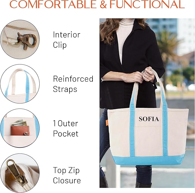 CB STATION Medium Classic Canvas Tote Bag for Women, Top Zipper Closure, Outer Pocket, Daily Essentials, Groceries, Traveling