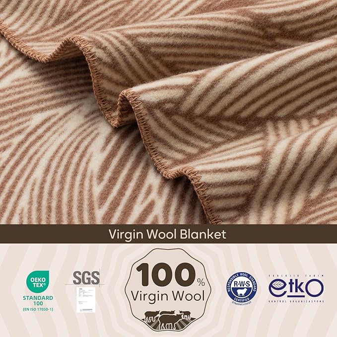 100% Wool Blanket, 62" x 86", Warm, Thick, Washable, Military Wool Blanket, Great for Camping, Outdoors, Sporting Events, Survival Kits