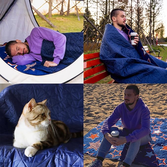 Outdoor Waterproof Blanket, Foldable Fleece Stadium Blanket for Outdoor Sports Event, Camping, Concerts, Car, Pet, Picnics - Windproof, Wearable, Machine Washable 80" x 58"