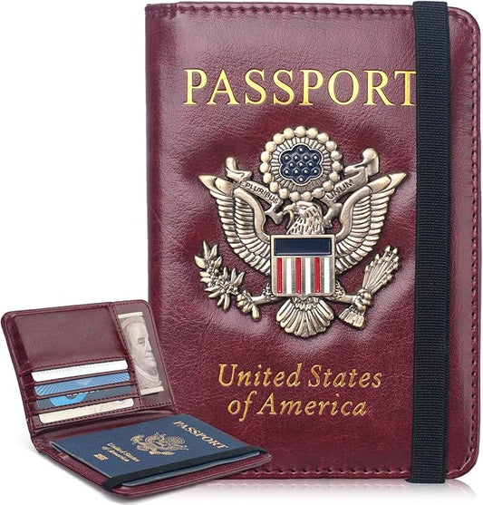 Passport Holder for Travel Women Men, Passport Wallet RFID Blocking US Passport Cover Case, Waterproof Leather Travel Documents Holder with Vaccine Card Slot, Ticket Organizer Carrier