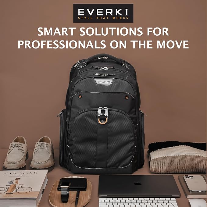 EVERKI Atlas 29.5L Business Laptop Backpack – Travel Backpack for Women & Men, Work/Travel Bag, Laptop Bag Fits 15.6-Inch, Backpack for Women, Men’s Laptop Bags – Black (EKP121S15)