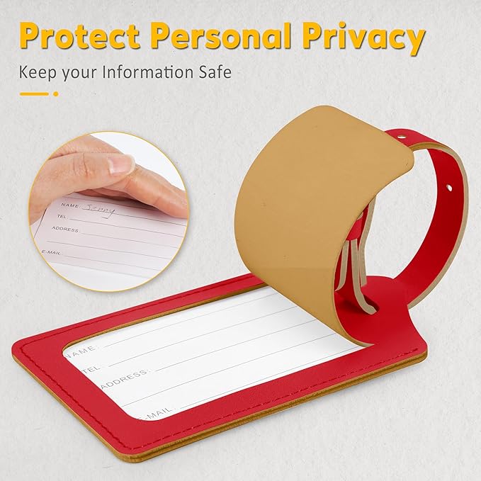 Travelambo Luggage Tags for Suitcases PU Leather Travel Tags Bag Tags Privacy Protection Travel Essentials