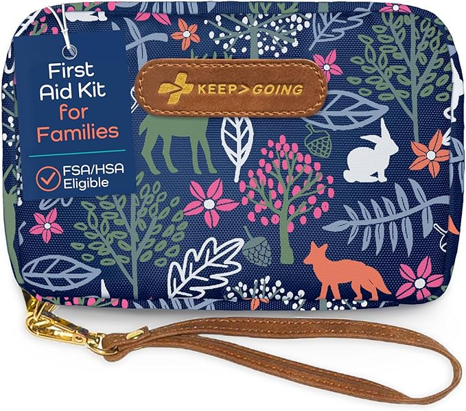 KeepGoing Travel First Aid Kit for Kids – 130 Pc. for Car, Home, Purse, Diaper Bag & Backpack with Latex-Free Bandages - Mini First Aid Kit Travel Size TSA-Approved