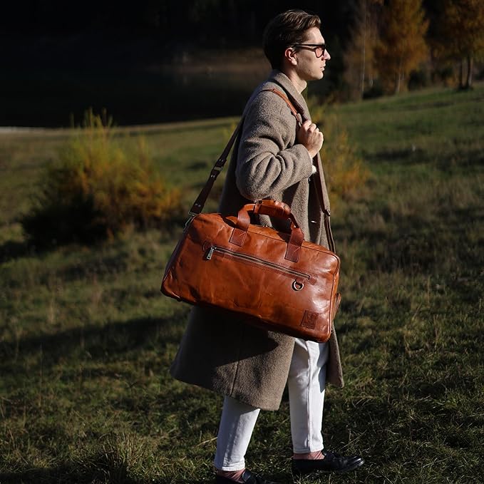 Berliner Bags Vintage Genuine Leather Duffle Austin XL for Travel or the Gym, Weekender Bag with Shoe Compartment, Overnight Bag for Men and Women - Brown