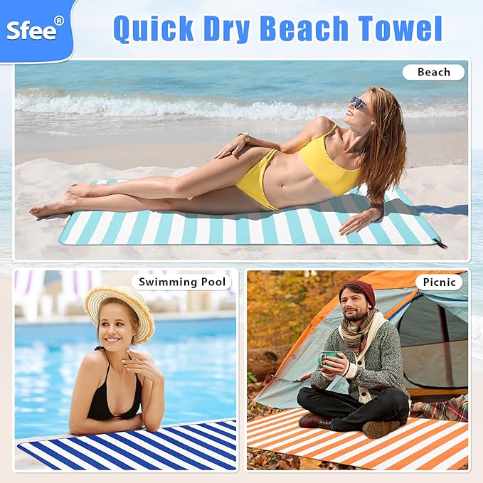 Sfee 2 in 1 Microfiber Beach Towel, Quick Dry Towel Camping Towel Travel Towel Super Absorbent Compact Lightweight Sports Gym Towels Set for Beach, Gym, Hiking, Pool, Backpacking, Bath, Yoga