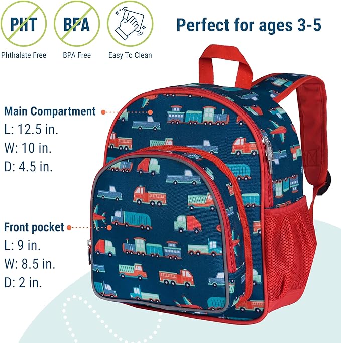 Wildkin 12-inch Kids Backpack – Padded, Adjustable, Ideal for Daycare & Travel - Transportation