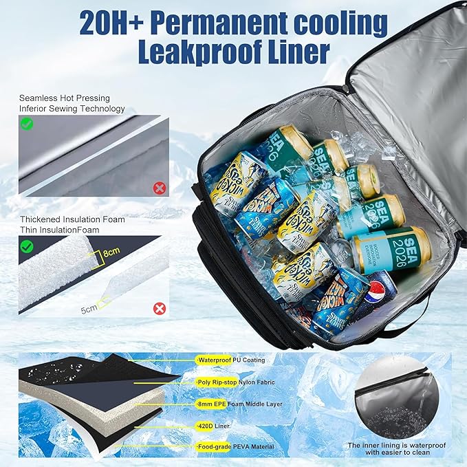 Backpack Cooler Insulated Leak Proof for Men Women 50 Cans Soft Cooler Backpack Insulated Waterproof Large Capacity Coolers Bag Portable for Lunch Camping Travel Picnic Hiking