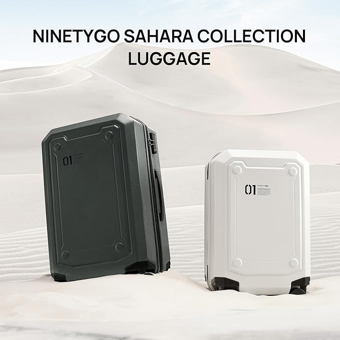 NINETYGO Carry On Luggage 22x14x9 Airline Approved, Carry On Suitcase with Smooth Double Spinner Wheels, Hard Shell PC+ABS Suitcase Carry-On, Lightweight Travel Luggage, TSA Approved (White, Sahara)