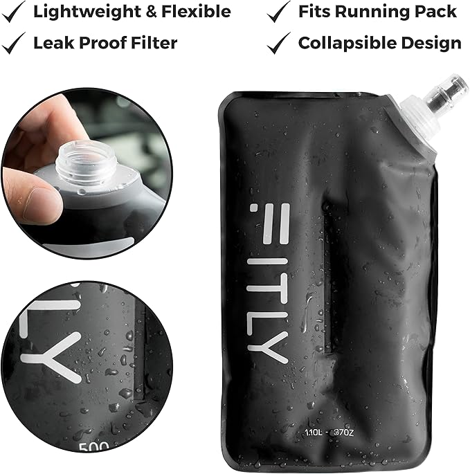 Soft Flask - Shrink As You Drink Soft Water Bottle for Hydration Pack - Folding Water Bottle Ideal for Running, Hiking, Cycling, Climbing & Rigorous Activity