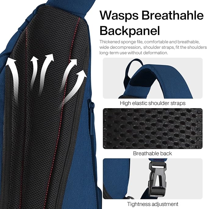 mixi Sling Bag Men Backpack Unisex One Shoulder Bag Hiking Travel Backpack Crossbody with USB Port for Men Women Versatile Casual Daypack-19 inch,Dark Blue