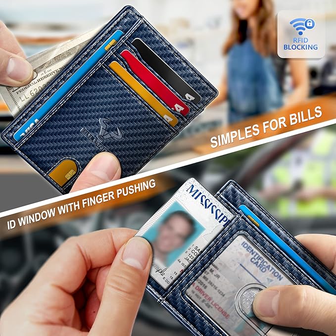 BULLIANT Slim Wallet, Skinny Minimal Thin Front Pocket Wallet Card Holder For Men 7Cards 3.15"x4.5",Gift-Boxed