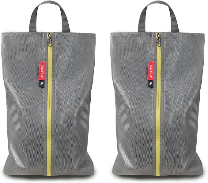 pack all Plus-Sized Shoe Bag for Travel, Water-Resistant Shoe Pouch for Gym, Odor-Resistant Soccer Cleats Bag for Sport (Grey, 2-Pack)