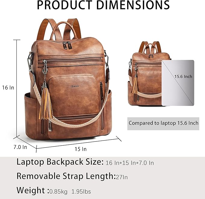 Shrrie Vegan Leather Laptop Backpack for Women 15.6 inch Work Backpack Fashion Travel Backpack Purse for Travel College Work