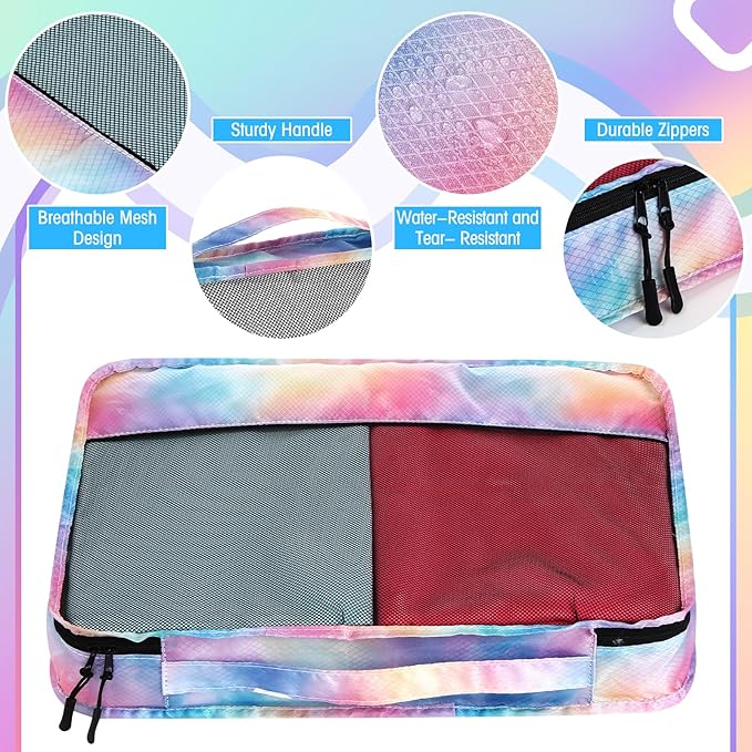 5 Pcs Packing Cubes for Suitcase Large Travel Cubes Carry on Luggage Organizer Bags for Clothes Accessories(L,Watercolor)
