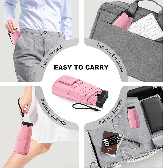 LEAGERA Mini Umbrella - Compact, Waterproof Travel Umbrella for Light Rain, Suitable for Women's Purse and Pocket