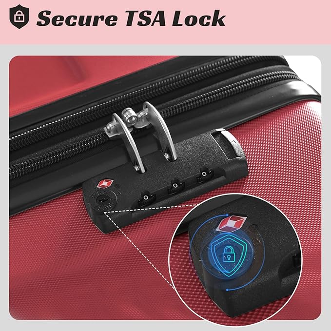 Merax 28 Inch Checked-Large Luggage with Wheels Aluminum Alloy Corner Hard Shell Suitcase TSA Luggage Suitcases for Travel Woman Men(Red)