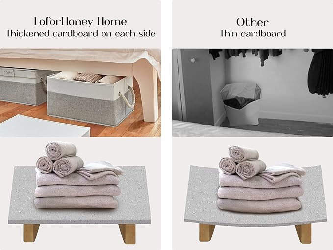 LoforHoney Home Fabric Storage Bins with Lids for Organizing, Foldable Closet Storage Boxes for Shelves, Clothes Baskets with Cotton Rope Handles, Large, Beige & Gray, 4-Pack