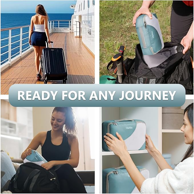 8 Set Packing Cubes for Travel, Gifts for Women Mom,Anti-Tearing Suitcase Organizer for Luggage with Shoe & Hanging Toiletry Bag,OlarHike Vacation Essentials & Accessories for Cruise Ship, Blue Gray