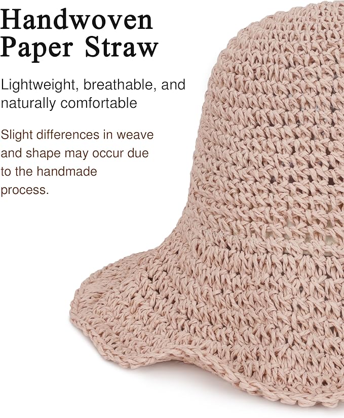 Womens Wide Brim Straw Sun Hat Foldable Floppy Crochet Beach Hat for Summer