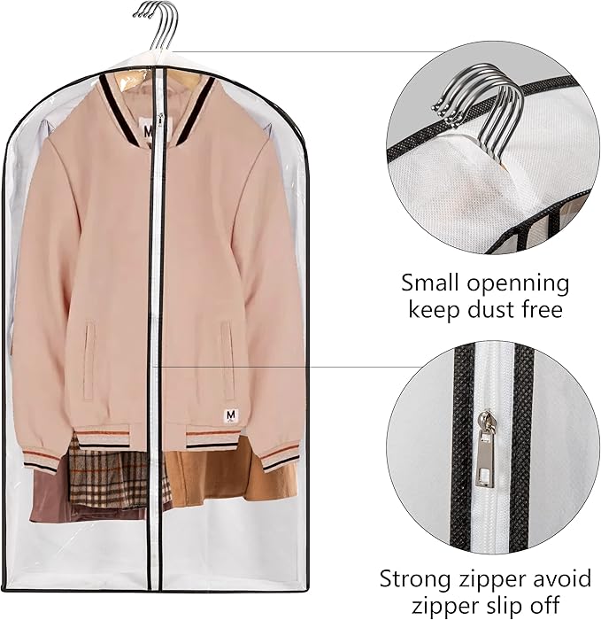 Hanging Clothes Storage with 4" Gusseted Garment Covers (Set of 6) - Clear Suit, Dress, Sweater, Shirt Protectors - 24"x 40"x 4" / 6 Pack
