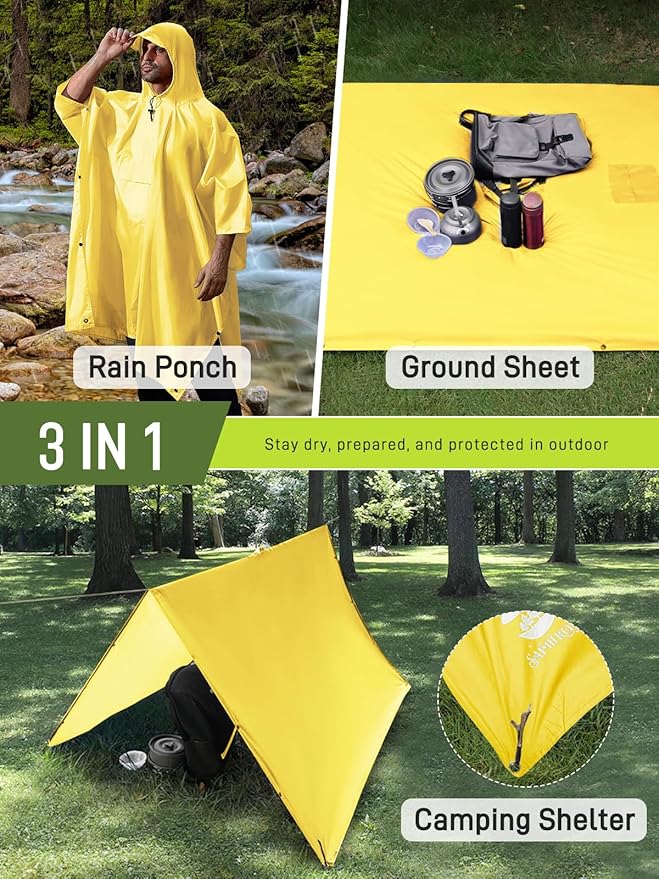 SaphiRose Extra Thick Hooded Rain Poncho Double Layer Waterproof Raincoat Jacket for Men Women Adults