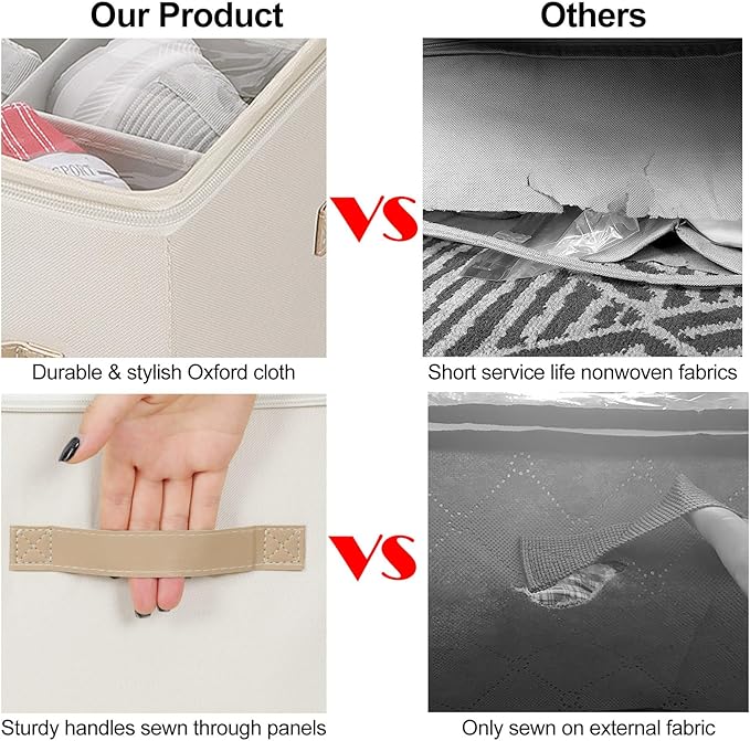 Shoe Organizer for Closet 2 Pack, Foldable Shoe Box with Adjustable Divider and Clear Cover, Space Saving Shoe Storage Organizer Cabinet with Reinforced Handles, Fits 40 Pair, Beige, TP11Y