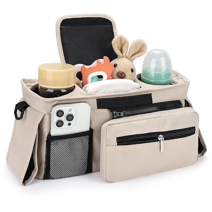 Accmor Universal Stroller Organizer with Insulated Cup Holder Detachable Phone Bag and Shoulder Strap,Stroller Bag Caddy Organizer Fits for Uppababy, Baby Jogger, Britax Strollers