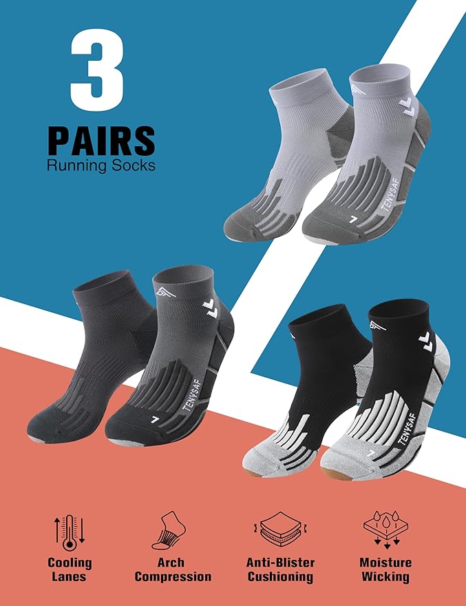 Compression Sport Running Socks: Athletic Socks for Men Women with Cushion,3 Pairs Work Hiking Basketball Ankle Socks