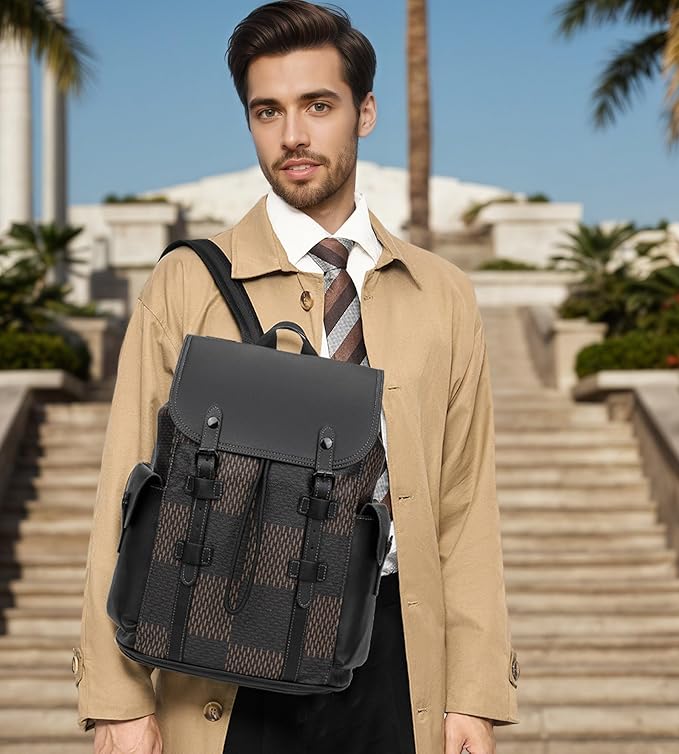 KingTo Laptop Backpack for Men Luxury Anti-Theft Travel Backpack Casual Business Waterproofing Computer Bag (A-Brown)