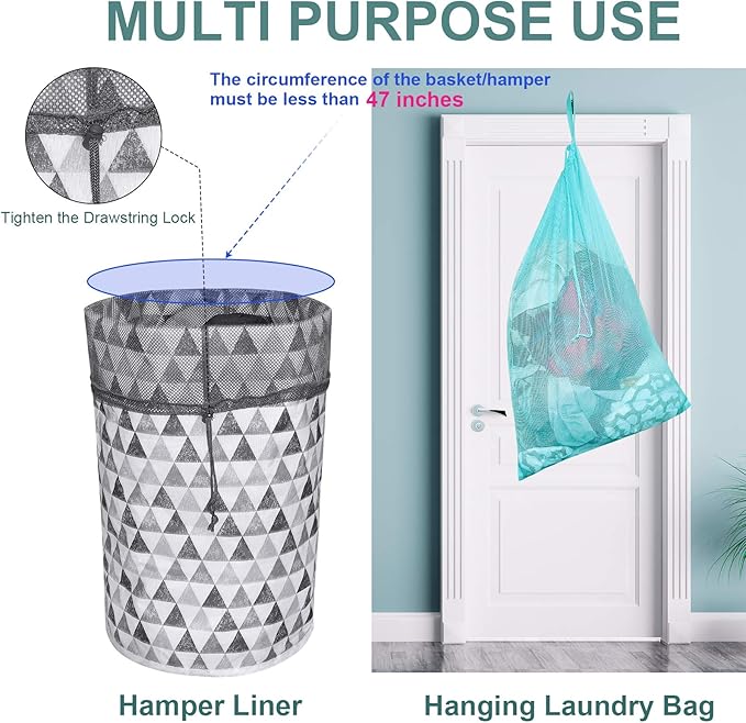 Dalykate Mesh Laundry Bags, 24" x 36", Heavy Duty with Reinforced Handles, Foldable & Portable, Drawstring Closure, 3-Pack Mixed Colors