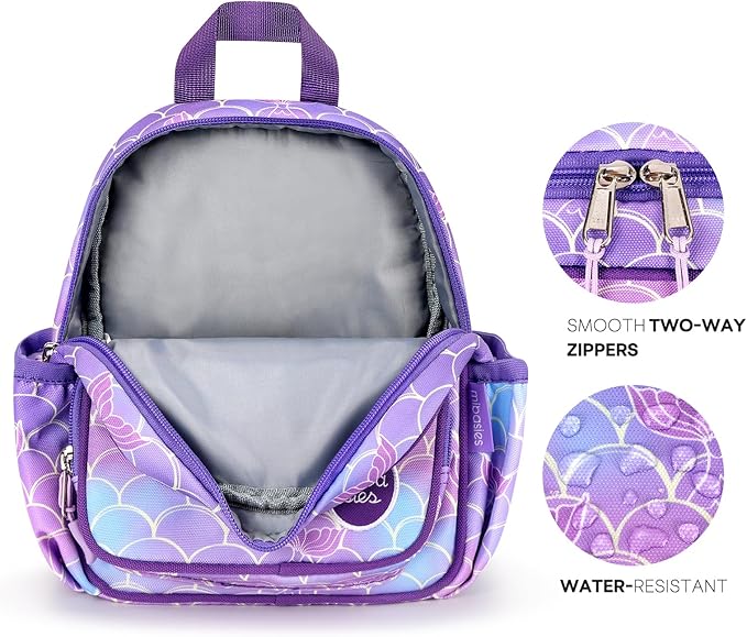 mibasies Backpack Leash for Toddlers 1-3: Baby Backpack for Girls with Anti-Lost Harness - Mermaid Purple