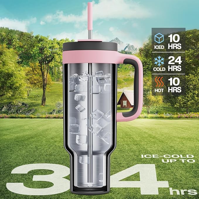 50 oz Tumbler with Handle, 2-in-1 Straw and Sip Lid, Leakproof, Dishwasher Safe, Insulated Stainless Steel Travel Coffee Mug, Keeps Cold for 34 Hours, Fits in Car Cup Holder (Rebellion)