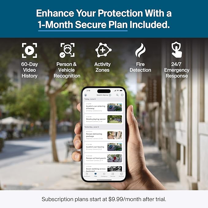 Arlo Pro Security Camera (6th Gen - 2025 Release) - 2K HDR, Battery Power, Event Captions, Emergency Response, 1-Month Trial of Secure Plan, 160° Field of View, Dual-Band WiFi, Spotlight, 4 Cam, White