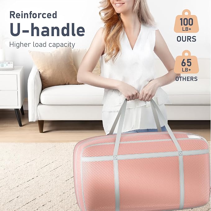 DIMJ Large Comforter Storage Bag with Handls, 100L Washable Blanket Storage, Compression Packing Totes Moving Bags With Zipper, Space Saving Containers For Pillow, Clothes, Bedding, 4 PCS