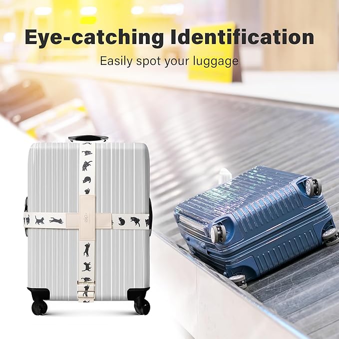Luggage Straps for Suitcases, Adjustable Luggage Elastic Belt, Travel Essentials for Airport, Station, Vibrant Designs, Black Cat