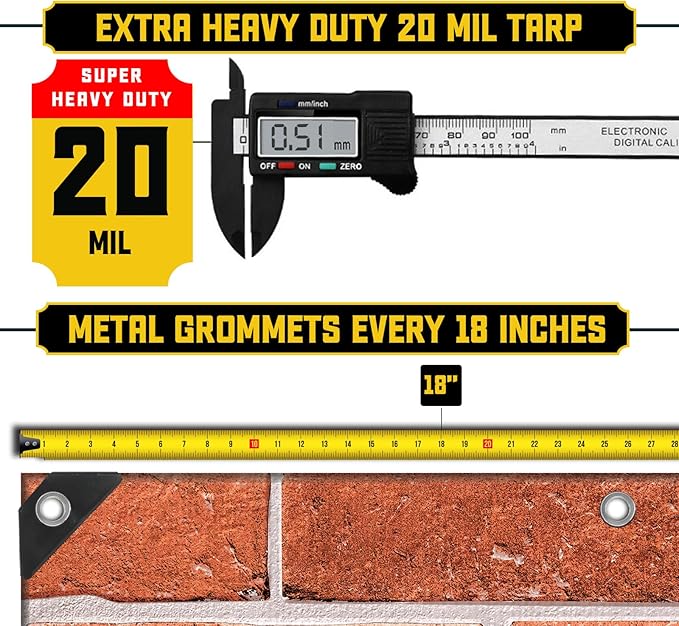 Core Tarps Extreme Heavy Duty 20 Mil Tarp Cover, Waterproof, UV Resistant, Rip and Tear Proof, Poly Tarpaulin with Reinforced Edges for Roof, Camping, Patio, Pool, Boat (Bricks/Black 40′ X 40′)