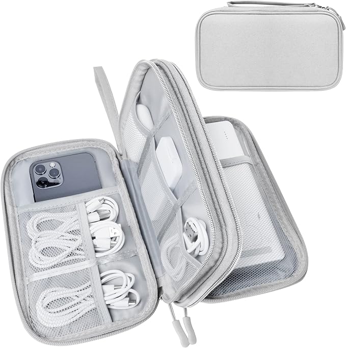 Electronics Organizer Travel Case,Electronic Accessories Storage Bag,Portable Waterproof Cable Organizer Bag,Travel Cord Organizer Bag for Small Charging Cord Storage,Cables,SD Card-Grey