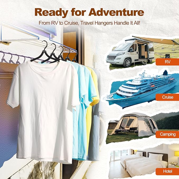 HOUSE DAY Foldable Travel Hangers 10 Pack w/10 Clips, Cruise Essentials 2025, Portable Hanger Collapsible Hangers Plastic, Travel Must Haves for Suitcase, Hotel, RV, Road Trip, Flying, Camping-Black