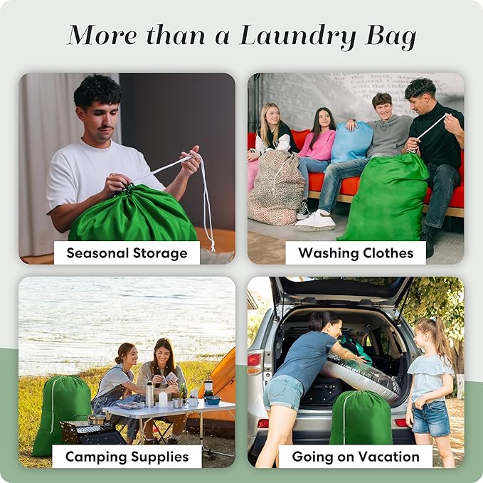 Handy Laundry Nylon XL - Large Capacity with Locking Drawstring, Machine Washable, Fits Laundry Baskets or Hampers, Holds 3 Loads of Clothes - Green (Pack of 2)