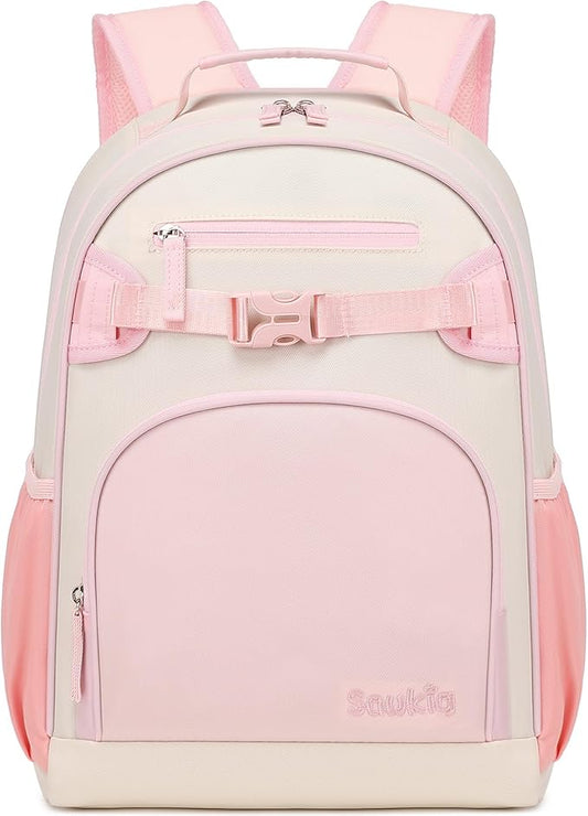Lightweight Cute Kids Backpack for School Kindergarten Elementary Backpacks for Gilrs ages 6-8-10 (Pink Cream)