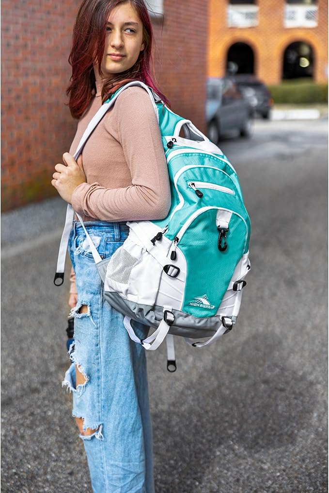 High Sierra Loop Backpack, Travel, or Work Bookbag with tablet sleeve, One Size, Aquamarine/White/Ash