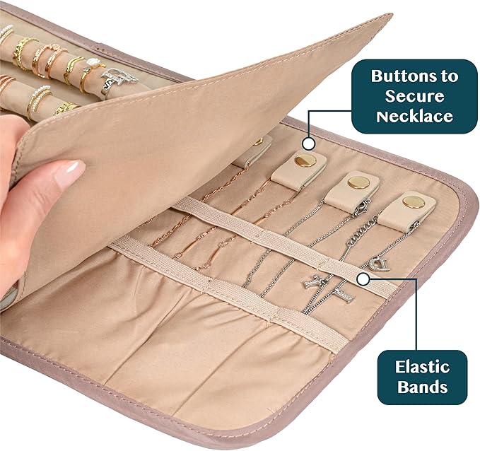 Pavilia Foldable Jewelry Organizer - Travel Roll Bag with Compartments for Earrings, Rings, Necklaces, Bracelets - Packing Accessory