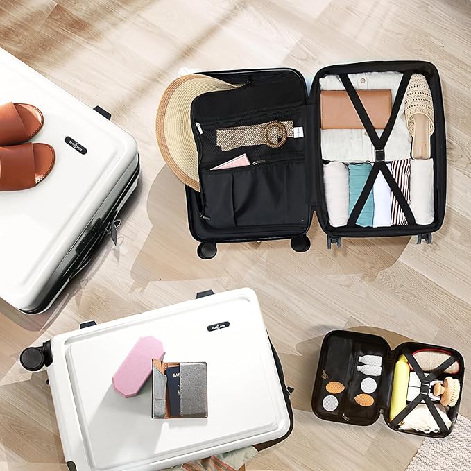 Hard Shell Luggage Sets with Spinner Wheels 4 Piece, Expandable Large Suitcases with TSA Lock, Travel Large Suitcase Set, White Luggage Set