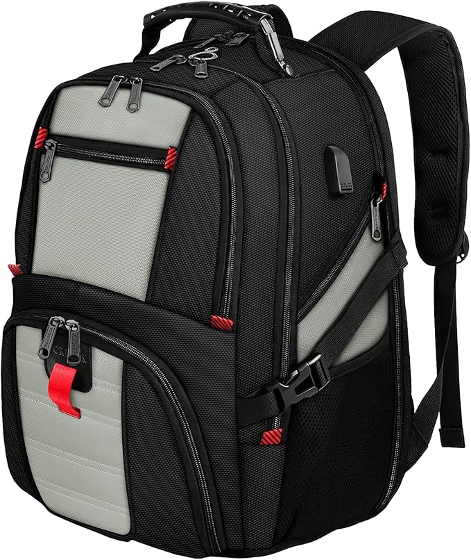 YOREPEK 18.4 Laptop Backpack, Large Backpacks with USB Charger Port, TSA Friendly Flight Approved Weekend Carry on Backpack with Luggage Strap for Men and Women, Grey